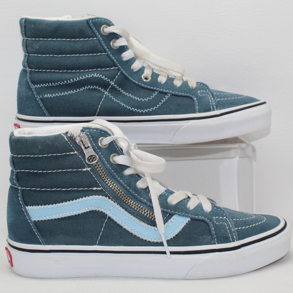 Vans Sk8-Hi Reissue Blue Suede Canvas High Top Sneakers Zipper Womens 7 Mens 5.5
